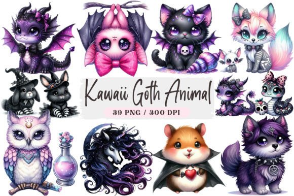 Download Kawaii Goth Animal Clipart Bundle - Bundle Collection