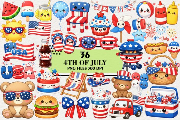 Download Kawaii 4th of July Summer Clipart Bundle - Bundle Collection
