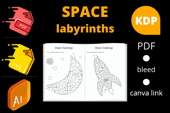 Download 5 Space Mazes Activity Book for KDP - Mazes activity book Collection