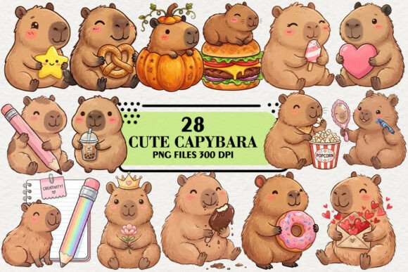 Download Kawaii Capybara Daily Clipart Bundle - Bundle Collection
