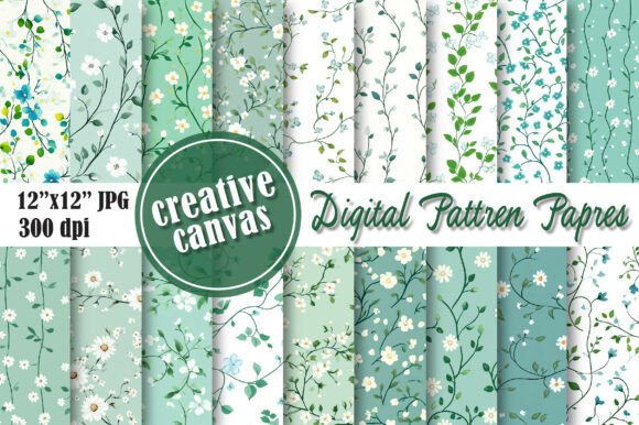 Download Green Floral Vine Digital Paper Bundle - Bundle Collection