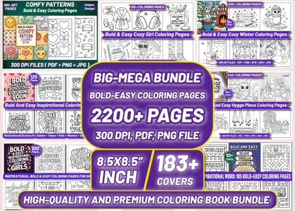 Download Big-Mega Coloring Pages Bundle Bold-Easy - Bundle Collection