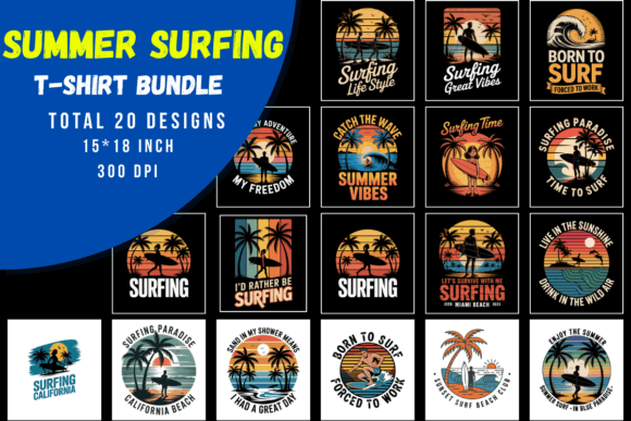 Download Summer Surfing T-Shirt Design Bundle PNG - Bundle Collection