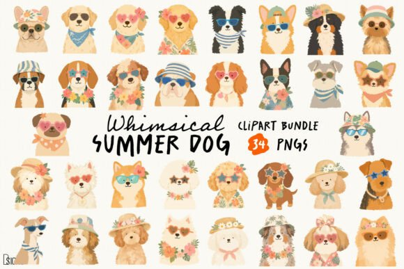 Download Whimsical Summer Dog Clipart Bundle PNG - Bundle Collection