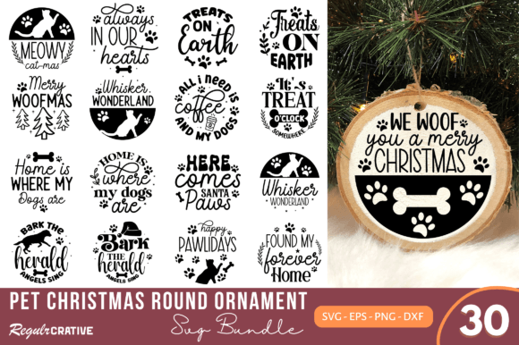 Download Pet Christmas Round Ornament SVG Bundle - Bundle Collection