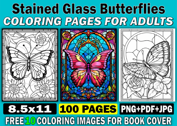 Download 100 Stained Glass Butterflies Adult Book - Adult book Collection