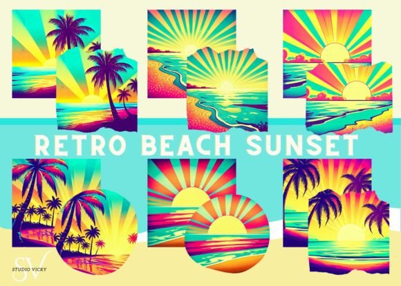 Download Retro Beach Sunset Clipart Bundle - Bundle Collection